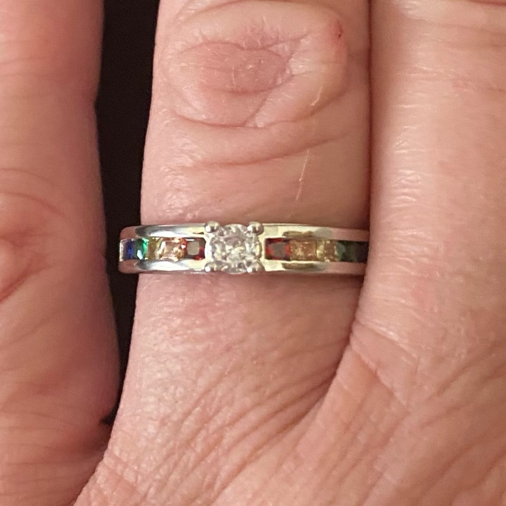 RAINBOW GEMSTONES/CZ STAMPED S925 SILVER RING - Picture 11 of 12
